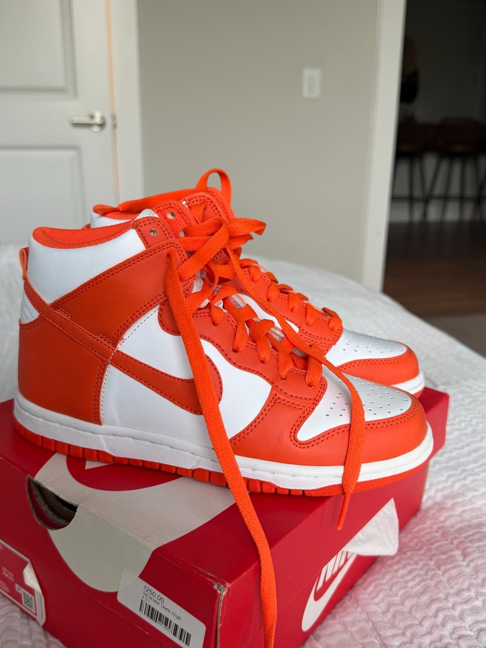 Nike Dunk High GS Orange Blaze White Sneakers 4Y Women's 5.5 DB2179-100 With Box